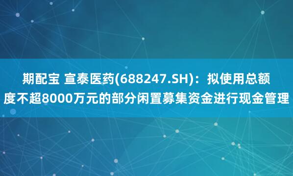 期配宝 宣泰医药(688247.SH)：拟使用总额度不超8000万元的部分闲置募集资金进行现金管理